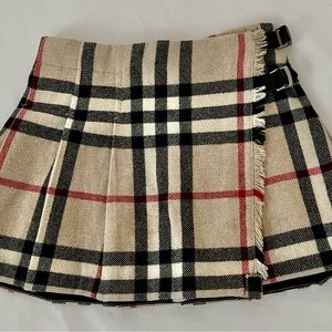 Girls Burberry Wool Plaid Wrap Skirt
